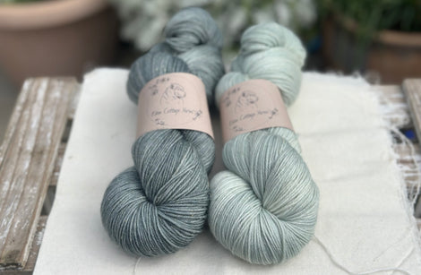 Skein Pair: hand dyed Rosedale 4ply yarn - Hyssop and Silver Birch