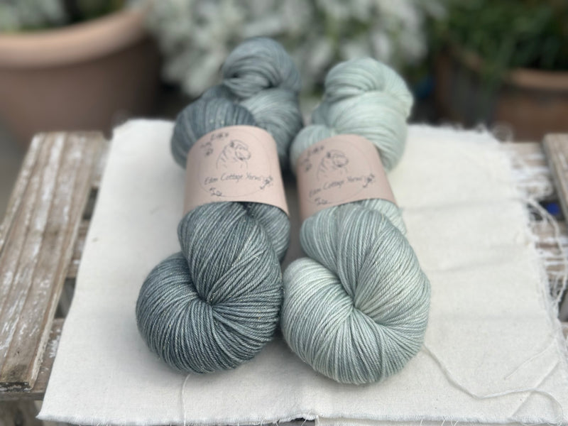 Skein Pair: hand dyed Rosedale 4ply yarn - Hyssop and Silver Birch