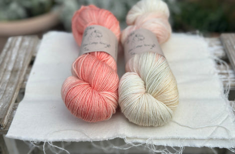 Skein Pair: hand dyed Rosedale 4ply yarn - Apricot Tulip and Spring Bulbs