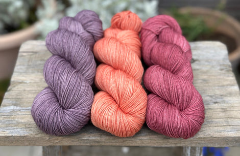 Three colour hand dyed Brimham 4ply weight yarn pack - Warm Summer