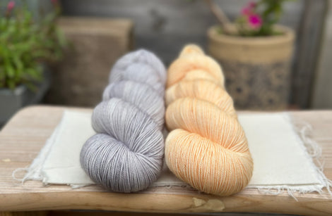 Skein Pair: hand dyed Brimham Bio Fingering yarn - Echinops and Dahlia