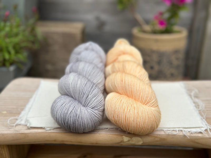 Skein Pair: hand dyed Brimham Bio 3ply yarn - Echinops and Dahlia