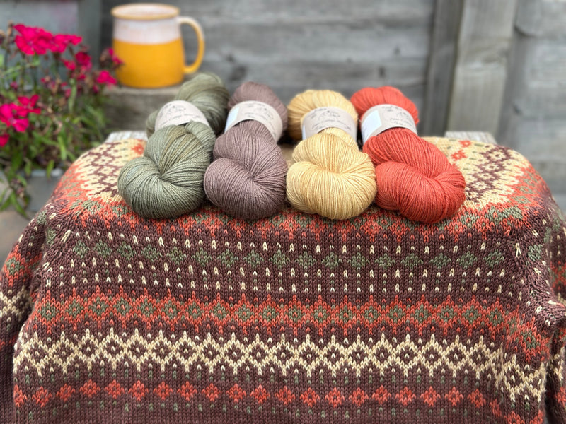 Kismet Sweater yarn pack in hand dyed Oakworth 4ply (100% Polwarth wool)