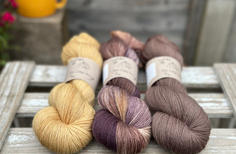 Three colour hand dyed Oakworth 4ply yarn pack - Black Orchid