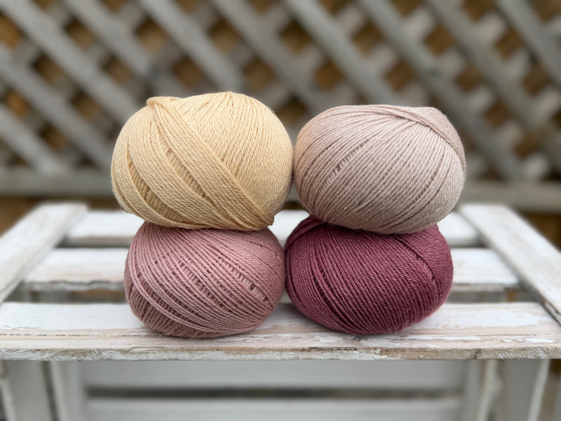Four colour Milburn 4ply/fingering weight yarn pack - Soft Pinks (200g)