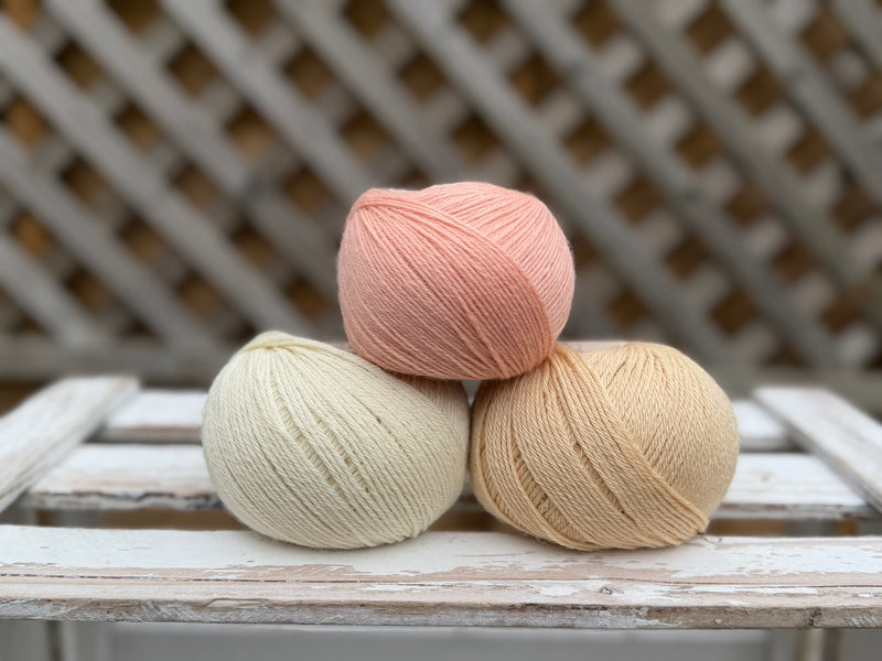 Three colour Milburn 4ply/fingering weight yarn pack - Peachy (150g)