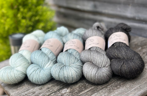 Hand dyed yarn pack for Extra Lite Bright tee - five skeins of sparkly Rosedale 4ply