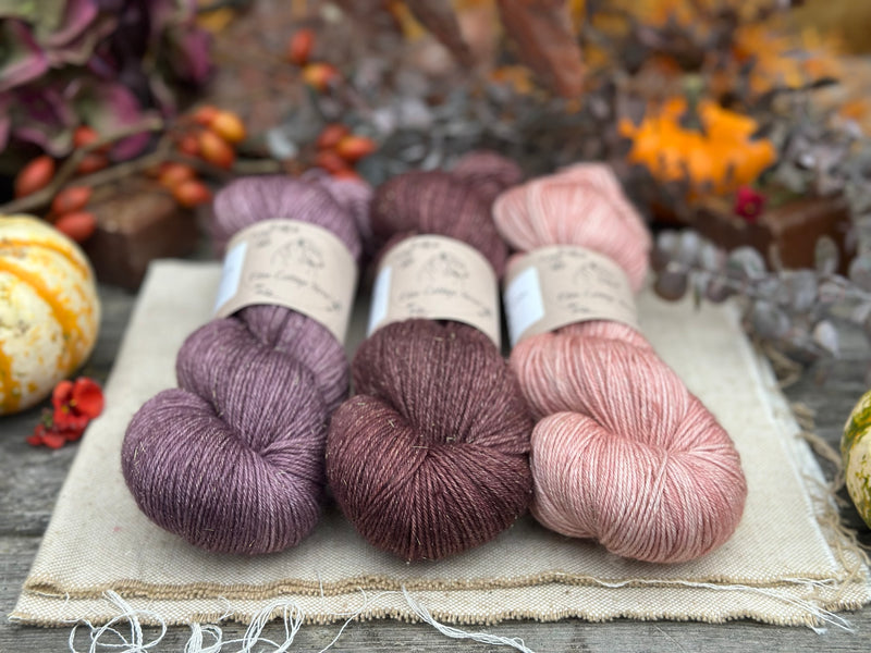 Three colour hand dyed Rosedale 4ply yarn pack - Dusky Pinks
