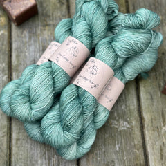 Five skeins of turquoise yarn