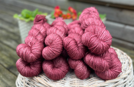 Purpley red skeins of yarn