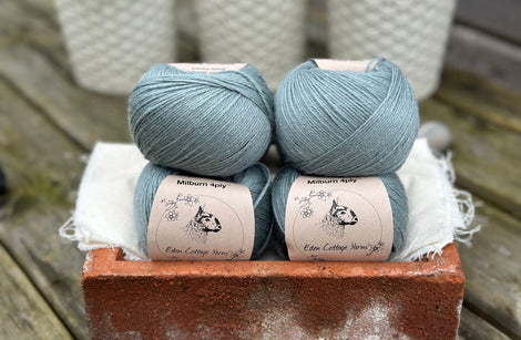 Balls of blue-green yarn