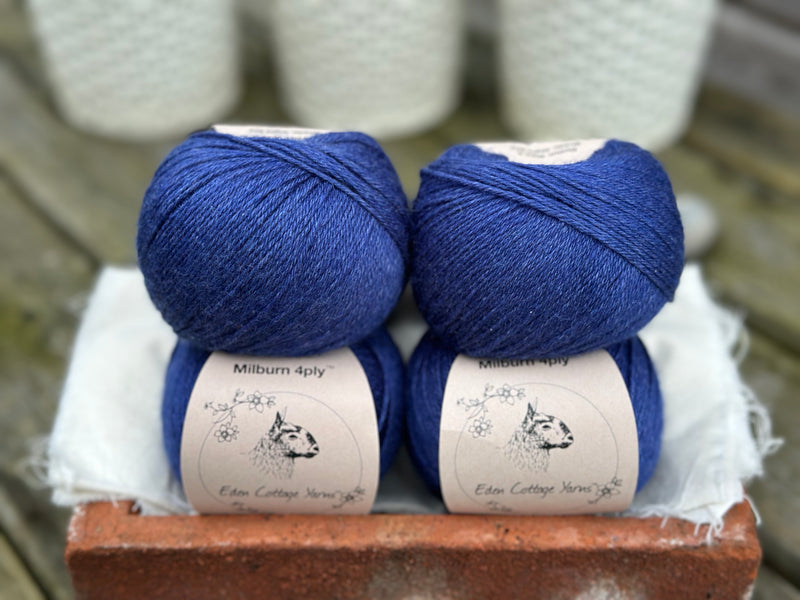 Balls of dark blue yarn
