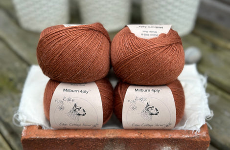 Balls of reddish-brown yarn