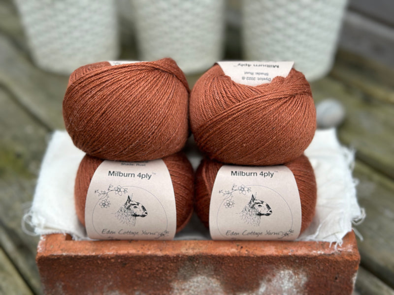 Balls of reddish-brown yarn