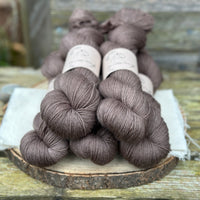 Five skeins of brown yarn
