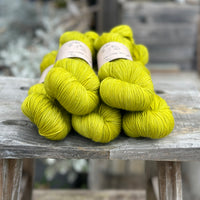 Five skeins of zingy green yarn