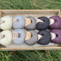 Five colours of Milburn in shades of grey, black and purple