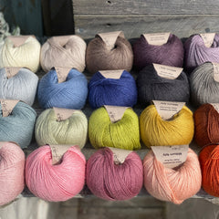 All 20 shades of Milburn 4ply shown in the sunshine