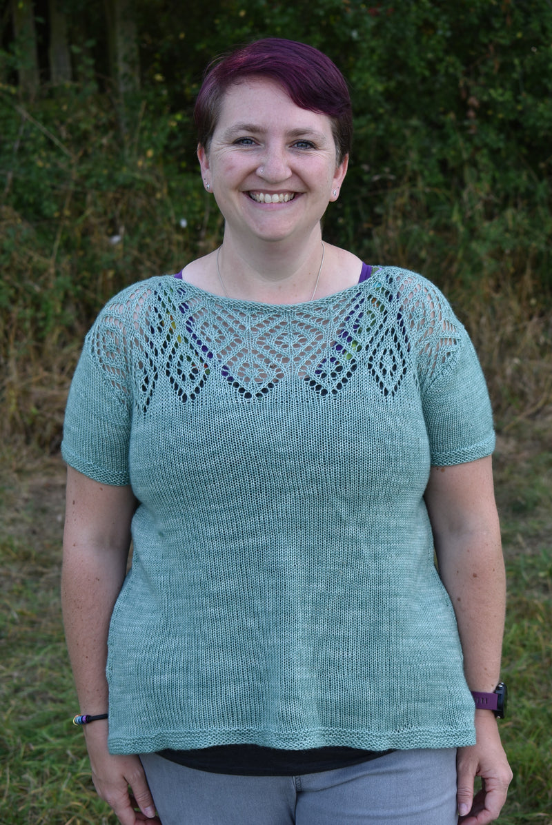 Victoria wearing Tiny Shoots by Kate Heppell