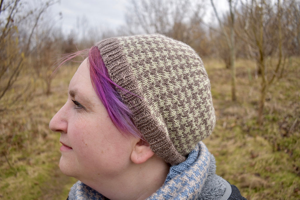 Rokeby Hat - a houndstooth colourwork hat pattern