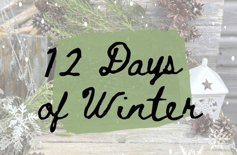 An image of a festive wreath and foliage with snowy filter over the top. Over the top is "12 Days of Winter" in handwritten effect text 