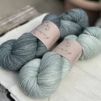 Skein Pair: hand dyed Rosedale 4ply yarn - Hyssop and Silver Birch