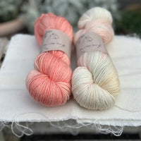 Skein Pair: hand dyed Rosedale 4ply yarn - Apricot Tulip and Spring Bulbs