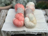 Skein Pair: hand dyed Rosedale 4ply yarn - Apricot Tulip and Spring Bulbs