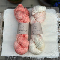 Skein Pair: hand dyed Rosedale 4ply yarn - Apricot Tulip and Spring Bulbs