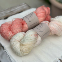 Skein Pair: hand dyed Rosedale 4ply yarn - Apricot Tulip and Spring Bulbs