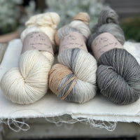 Three colour hand dyed Rosedale 4ply yarn pack - Cream and Grey