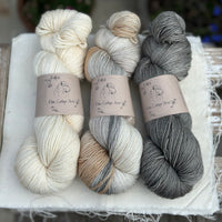 Three colour hand dyed Rosedale 4ply yarn pack - Cream and Grey
