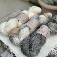 Three colour hand dyed Rosedale 4ply yarn pack - Cream and Grey