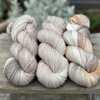 Three colour hand dyed Brimham 4ply weight yarn pack - Browns