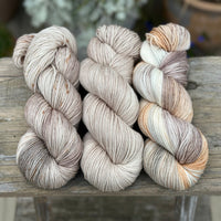Three colour hand dyed Brimham 4ply weight yarn pack - Browns