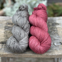 Skein pair: hand dyed Brimham 4ply yarn - Granite and Faded Bloom