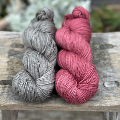 Skein pair: hand dyed Brimham 4ply yarn - Granite and Faded Bloom