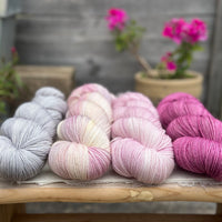 Four colour Brimham Bio Fingering weight yarn pack - Silver and Pinks