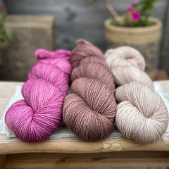 Three colour Brimham Bio Fingering weight yarn pack - Pink and Brown