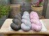 Three colour Brimham Bio Fingering weight yarn pack - Pink and Grey