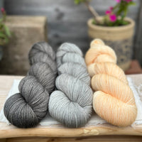 Three colour Brimham Bio 3ply weight yarn pack - Grey and Apricot