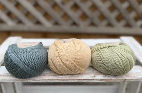 Three colour Milburn 4ply/fingering weight yarn pack - Vintage Greens (150g)