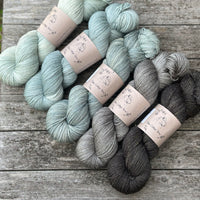 Hand dyed yarn pack for Extra Lite Bright tee - five skeins of sparkly Rosedale 4ply