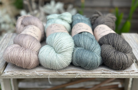 Four colour hand dyed Rosedale 4ply weight yarn pack - Cool Tones