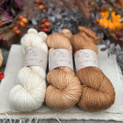 Three colour hand dyed Rosedale 4ply yarn pack - Golds