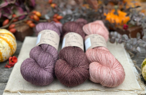 Three colour hand dyed Rosedale 4ply yarn pack - Dusky Pinks