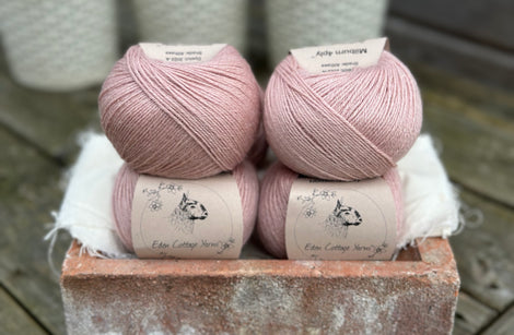 Balls of pale pink yarn