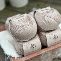 Balls of beige yarn