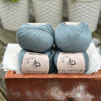 Balls of blue-green yarn