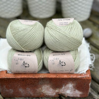 Balls of pale green yarn